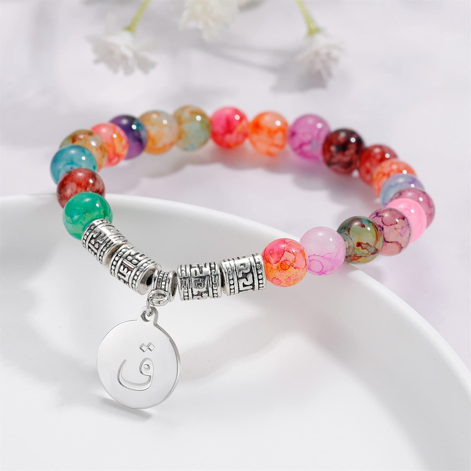 Pulsera con Letra Inicial Personalizada, Pulsera de Cuentas Naturales de Moda para Mujer, joyería Hecha a Mano para su Pulsera, joyería
