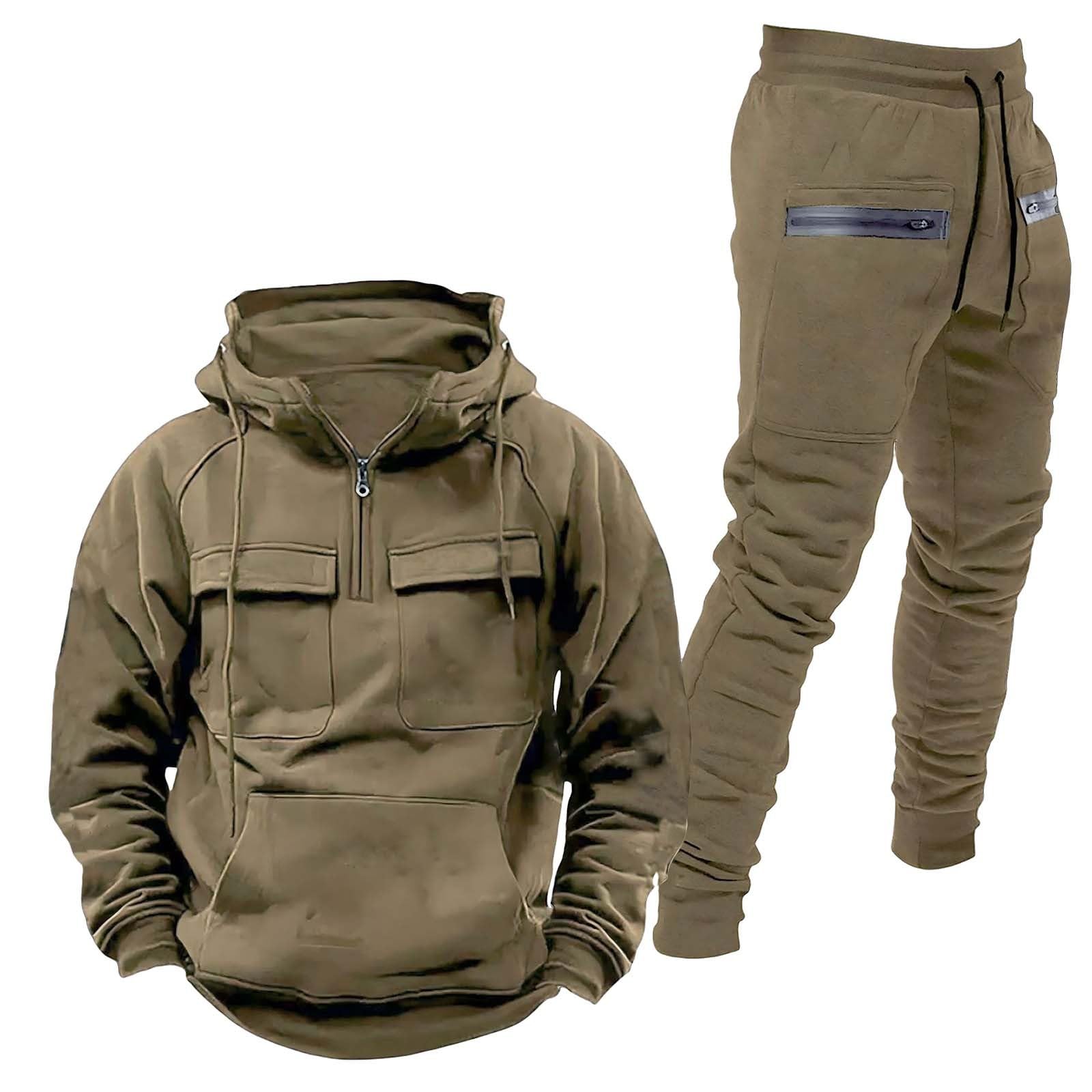 Jogging Sweatsuits for Men 2 Piece Solid Color and Camouflage Windproof and Rainproof Men's Tracksuit 2 Pieces Set