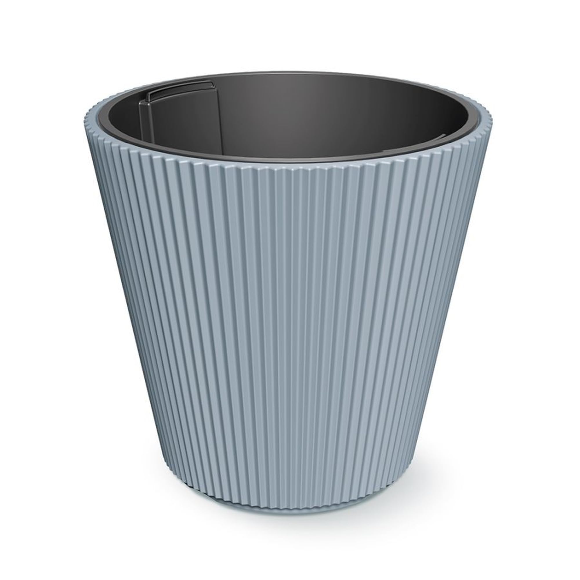 Pot de fleurs gris avec réservoir Milly grand bac plastique rond 39cm