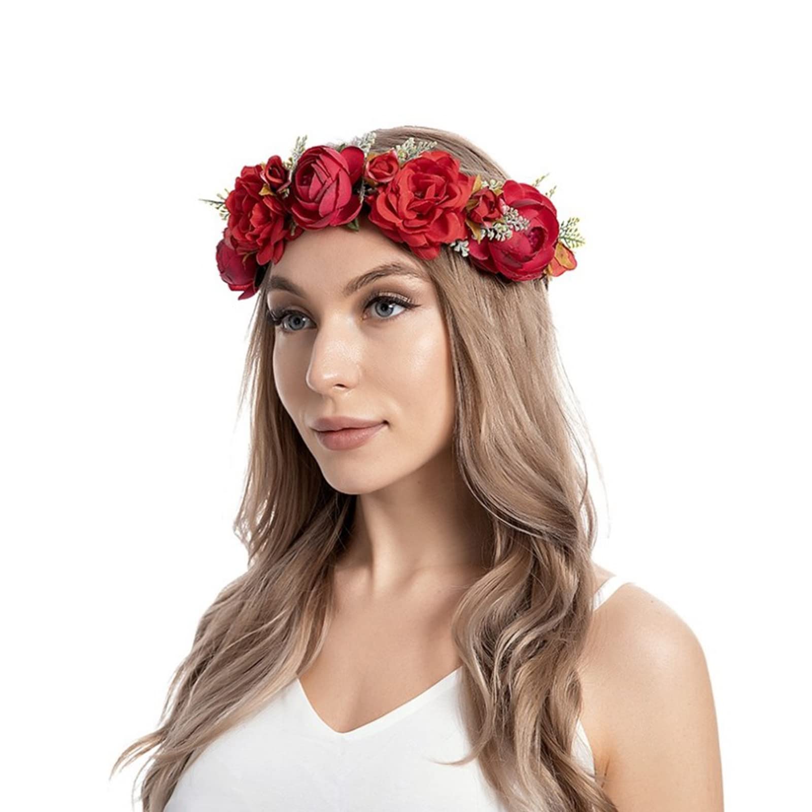 CHSEEOFlower Wreath, Flower Crown, Women's Artificial Simulation Flower Crown, Adjustable Garland, Photo Props for Women, Bridesmaids, Hair Accessories, Wedding, Ceremony, Festival, Party, Beach #7