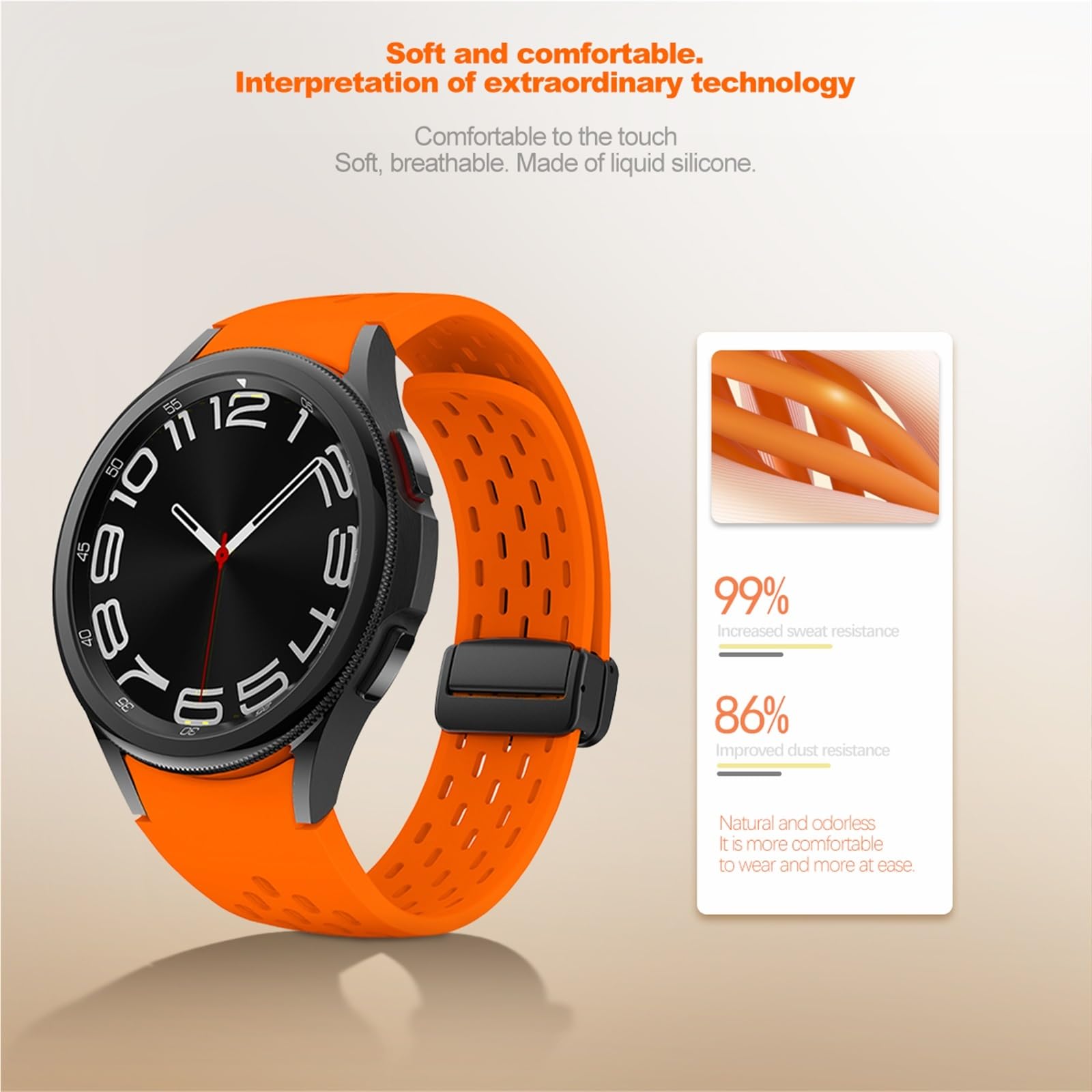 JDIME Cinturino in silicone per Samsung Galaxy Watch 7 6 5 4 40mm 44mm 5Pro 45mm cinturino con fibbia magnetica 6 Classic 43mm 47mm senza lacune cinturini per bracciale