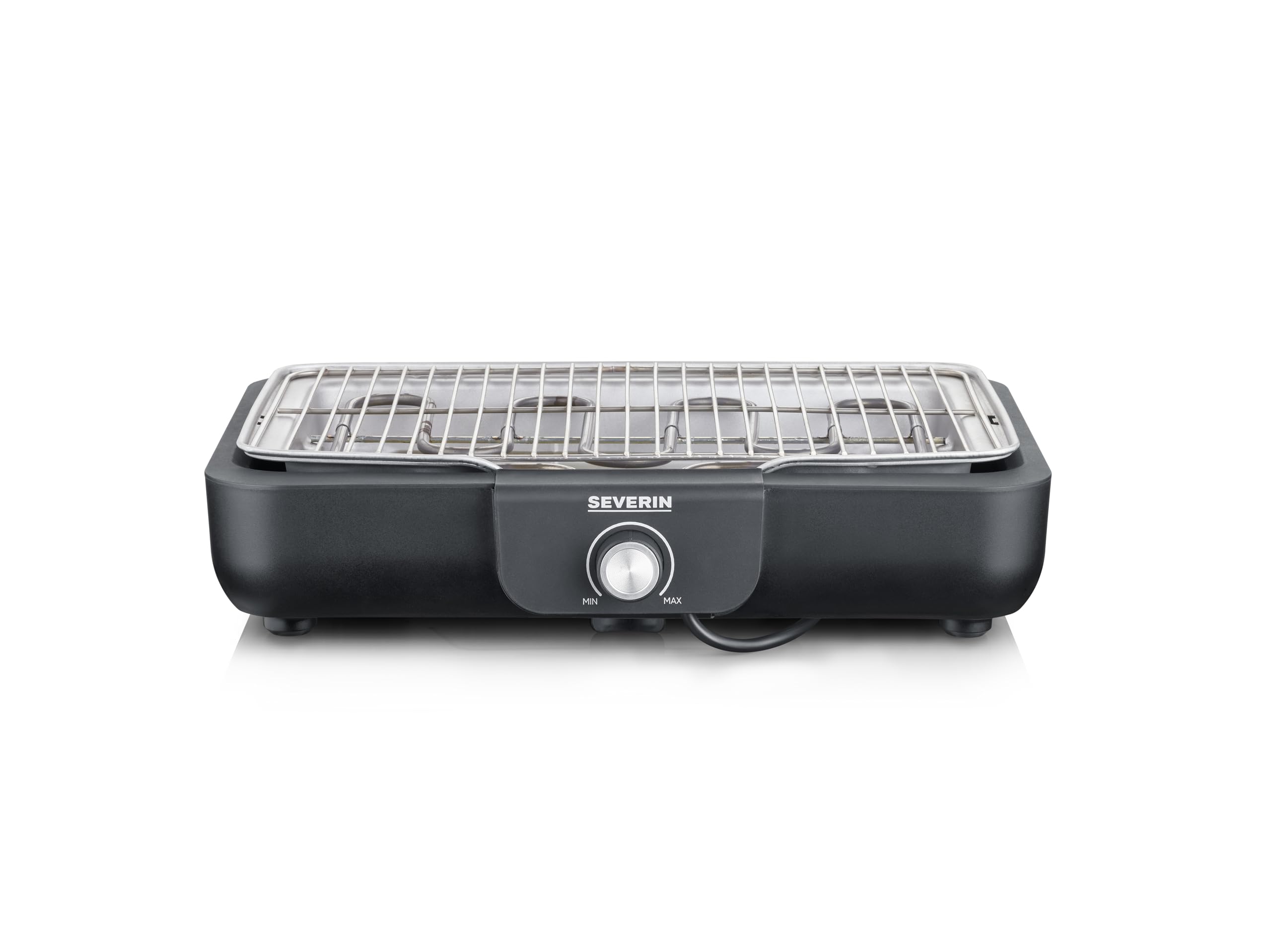 SEVERIN PG 8554 grill stołowy z rusztem do grillowania ze stali nierdzewnej, do użytku wewnątrz i na zewnątrz, 2300 W, 37 x 29 cm, regulacja temperatury, sterowany termostatem, czarny, PG 8554