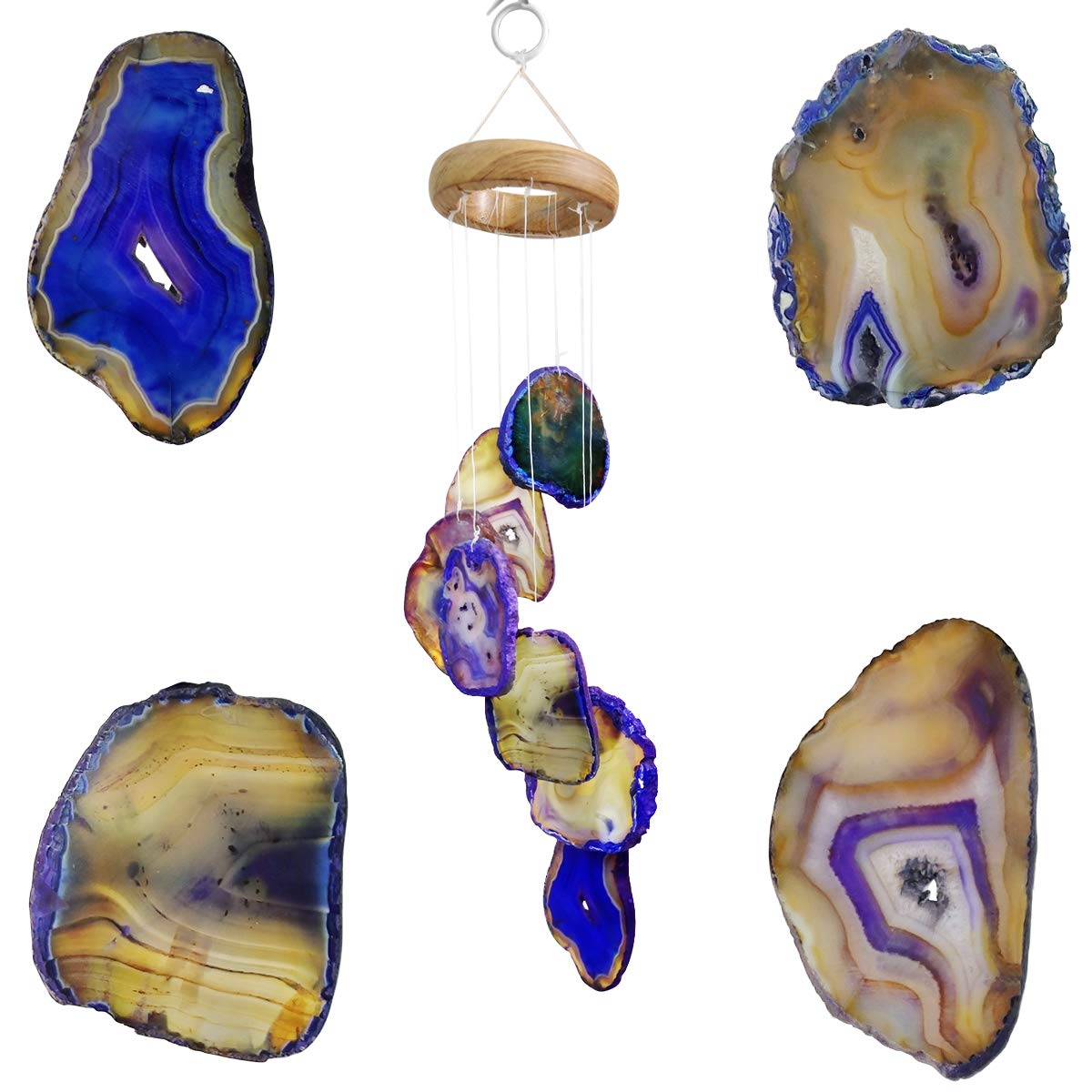 Shubhanjali Purple Agate Slice Windchime,Windchime for Positive Energy,Agate Sliced Wind Chime Hanging Soothing Melodious Sound Energy for Home, Office,Balcony, Window
