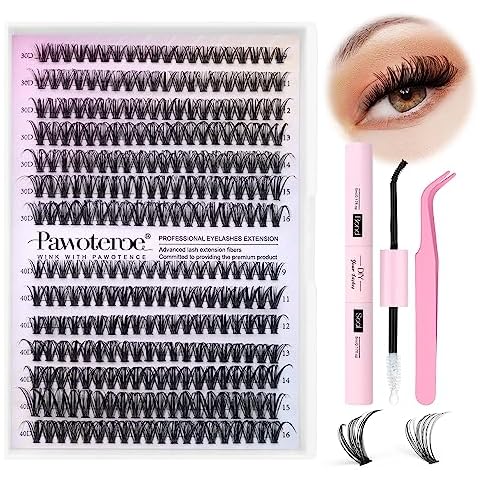 Pawotence Lash Extension Kit DIY 280pcs Lash Clusters Eyelash Extension Kit, 9-16mm 30D 40D Individual Lashes Kit with Lash Bond and Seal, Lash Tweezers for Self Use (30D&40D, 0.07D, 9-16mm, Kit) Cover
