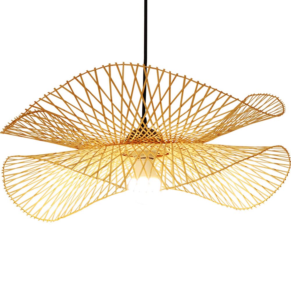 OZBMA Boho Decor Pendant Lights Modern Bamboo Hanging Ceiling Light Fixture 1 Handmade Wicker Lampshade Chandelier Restaurant Tearoom Bedroom Flushmount (size_name 55 * 20cm)
