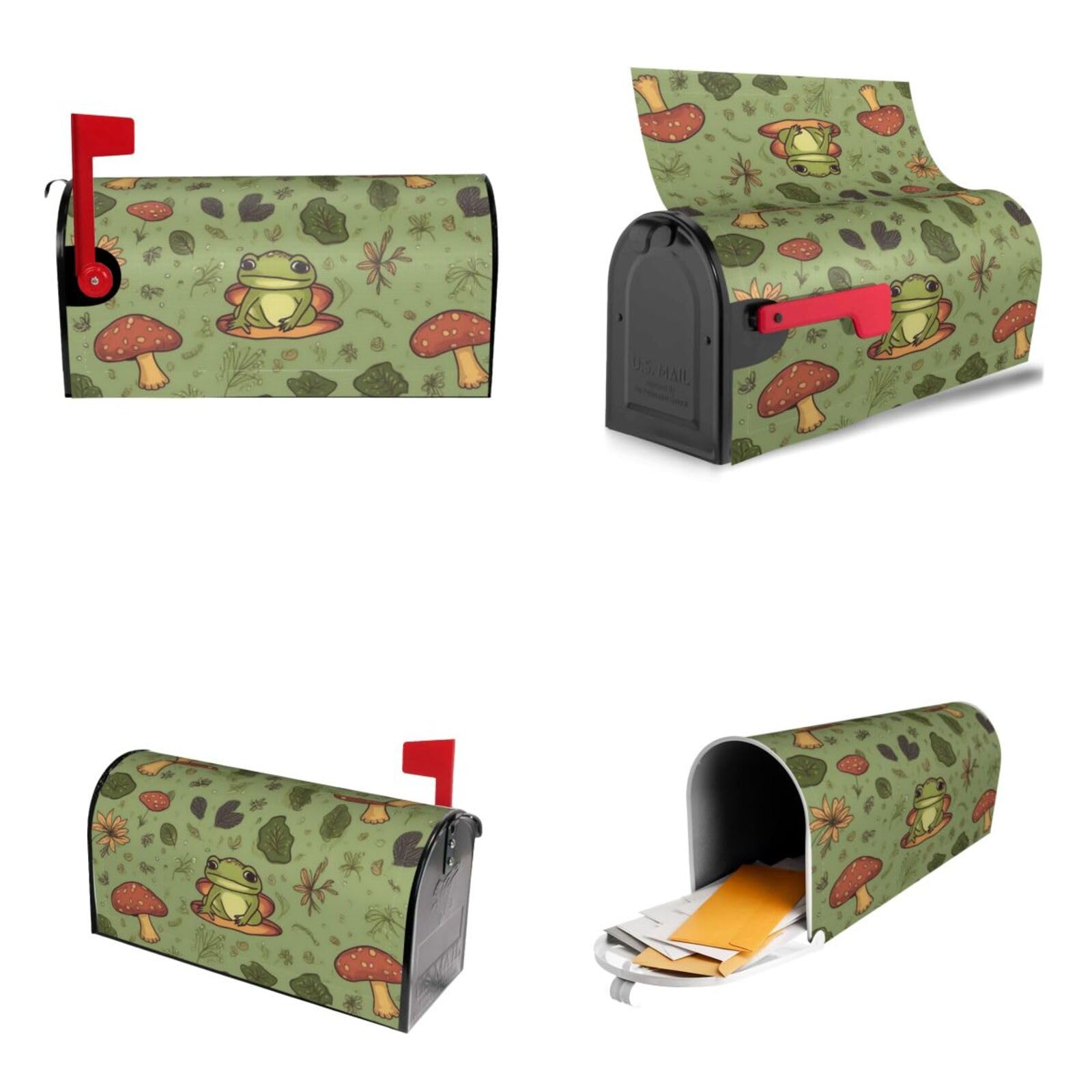 Frogs and Mushrooms Mailbox Covers Magnetic Wraps Post Letter Box Cover Garden Home Decor 25.5x21 in