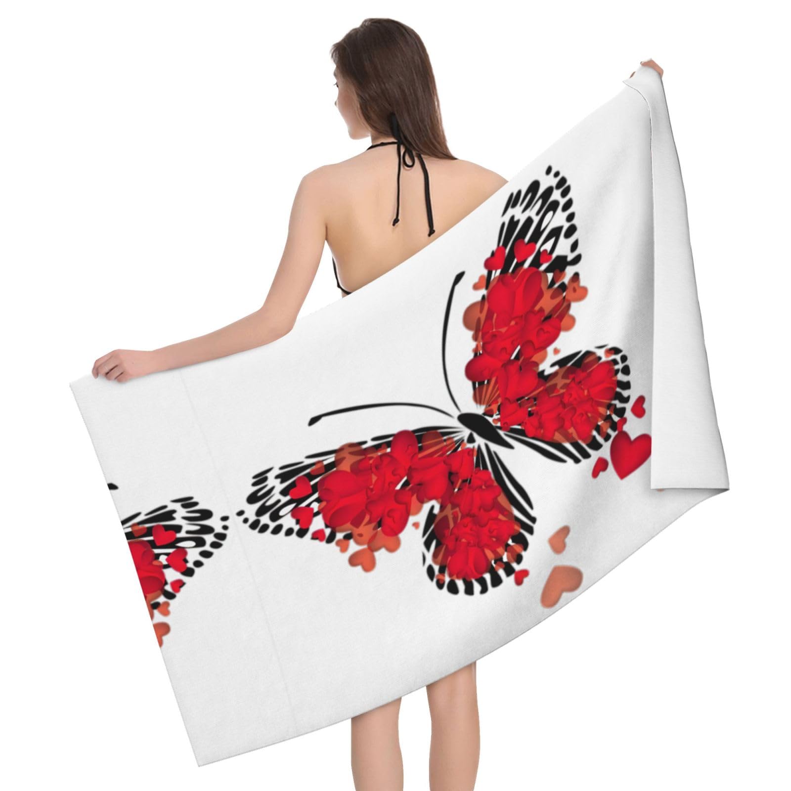Serviette de bain Saint-Valentin en microfibre absorbante cadeau romantique cœur et papillon