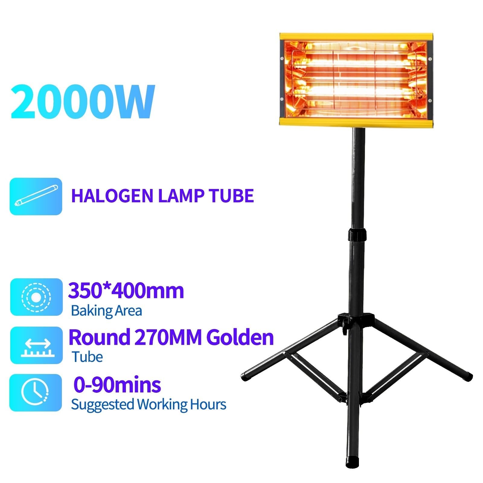 Lampada a infrarossi, Lampada For Essiccazione A Vernice A Infrarossi A Onde Corte Con Treppiede Regolabile For L'essiccazione A For La Riparazione A Carrozzeria 'auto 2000W ,per spray per auto