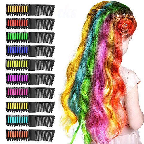 Toys for 5-15 Year Old Girls, ATOPDREAM 10 Colors Hair Chalk for Girls Gifts Age 7-15 Colorful Chalk Hair Comb Set Temporary Hair Dye for Girls Halloween Christmas Birthday Gifts for 5-15 Year Old Girls