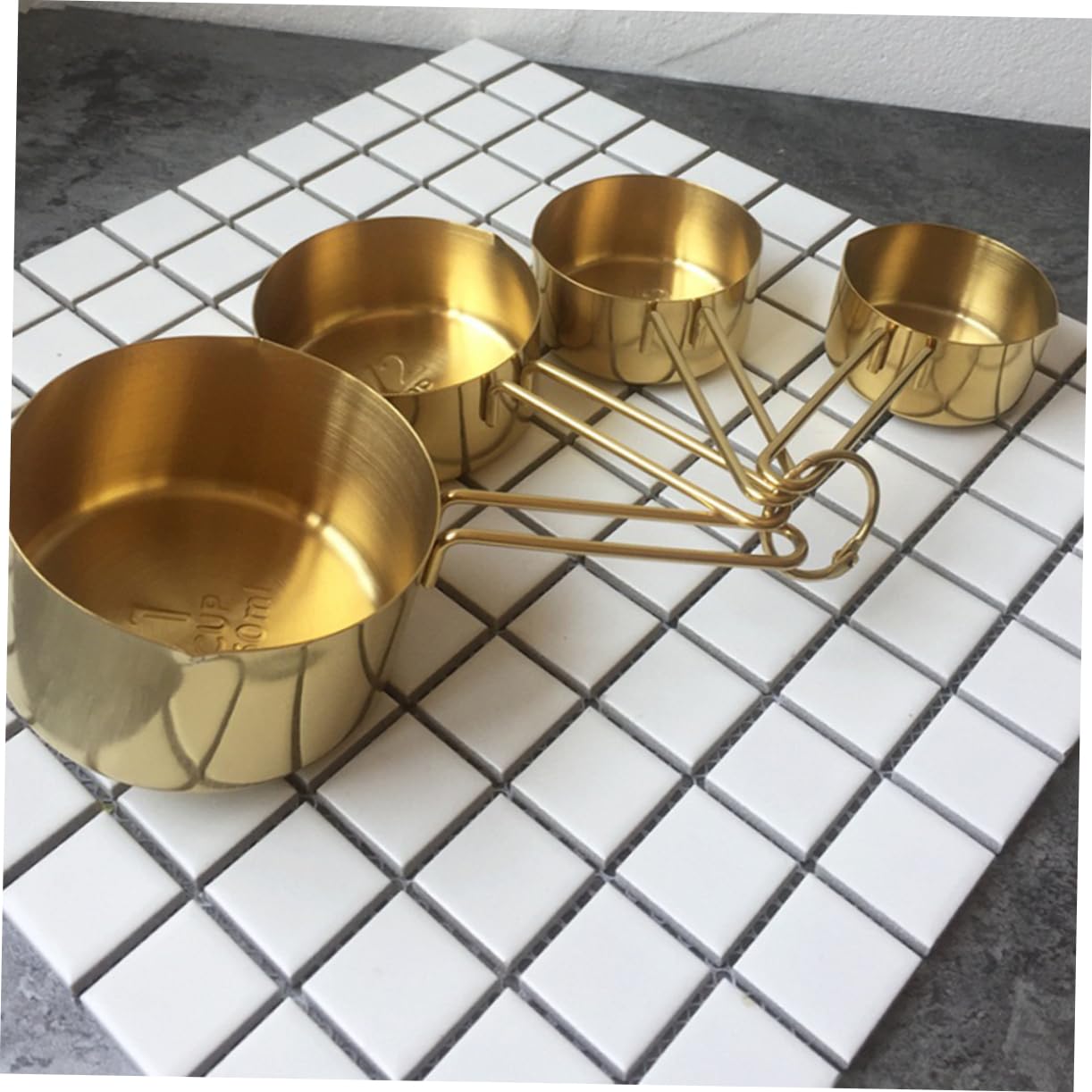TOPBATHY 4pièces Cuillères Doseuses Acier Inoxydable Dorées Lot Pour Cuisine Et Pâtisserie Avec Manche Long Suspension Pour Rangement Facile
