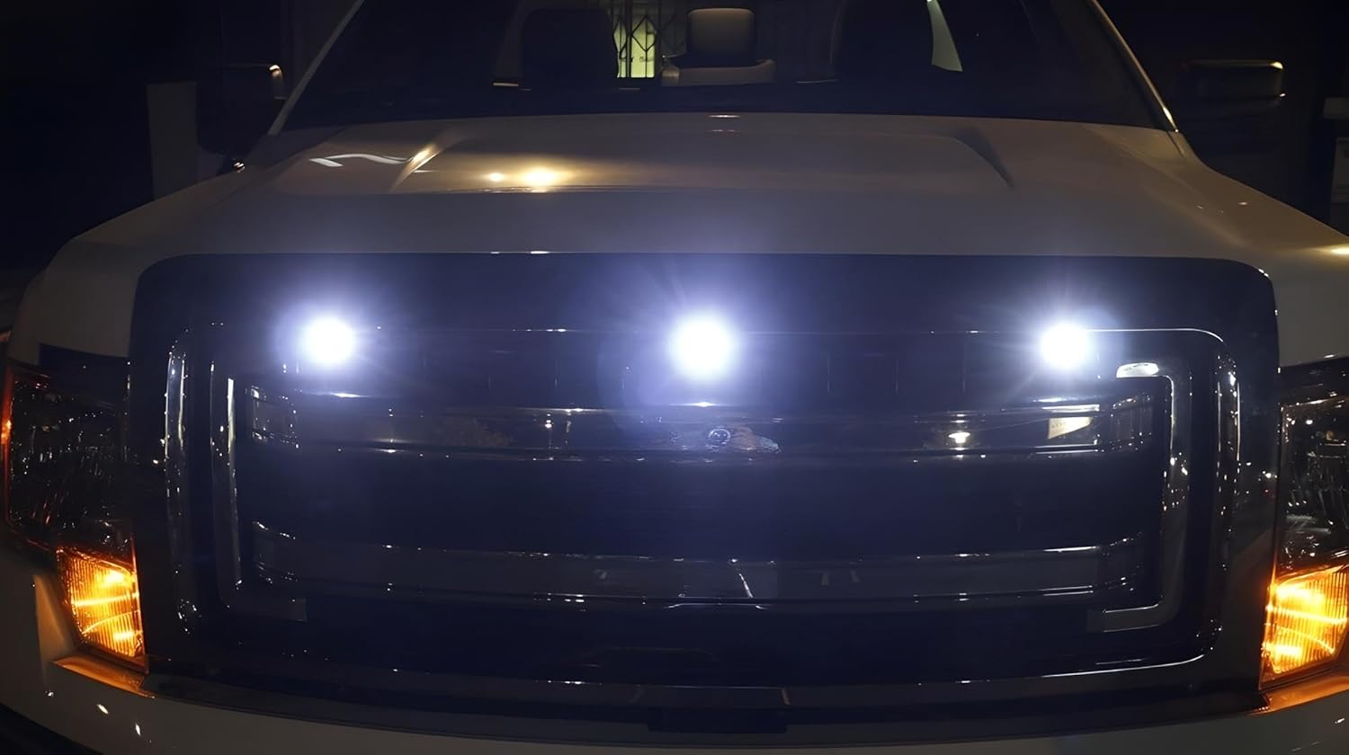 iJDMTOY 3pc Set Custom Retrofit Xenon White Front Grille Mesh Mount LED Lighting Kit Compatible With Trucks SUVs