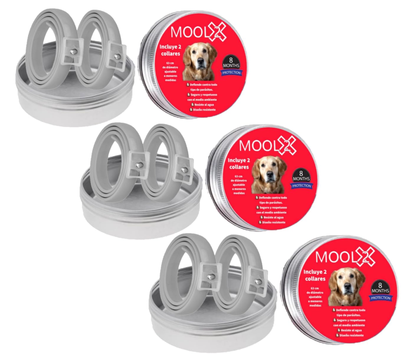 6 Collares contra Pulgas y Garrapatas para Perros y Gatos 8 Meses de Protección Collar antiparasitario para Perros Resistente al Agua 63 centimetros (Ajustable) (Pack DE 6 Collares ANTIPULGAS, 63 Cm)