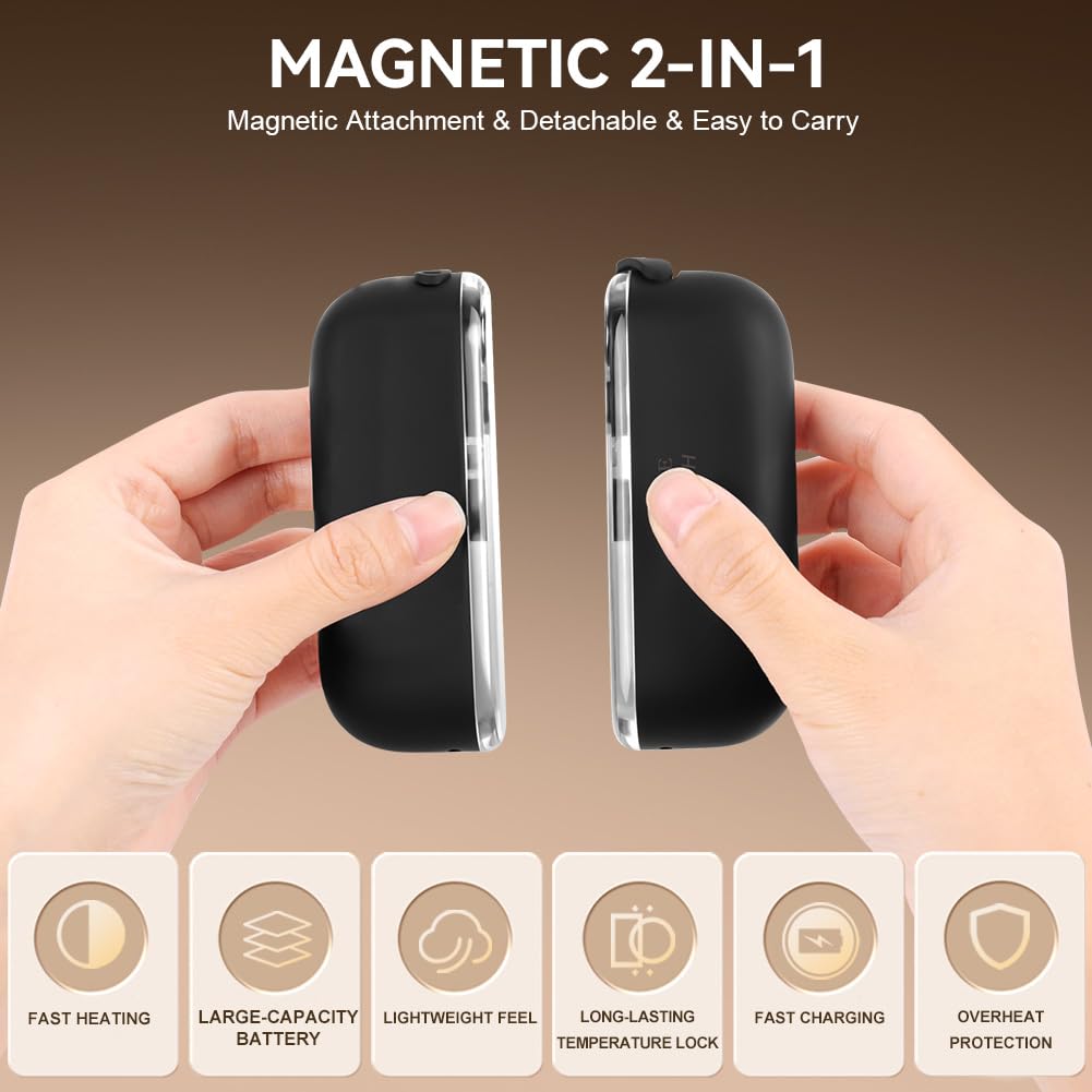URAQT Podgrzewacz do rąk 2 w 1, 6000 mAh, oświetlenie RGB z możliwością ładowania, magnetyczny podgrzewacz do rąk, 4 poziomy ciepła z możliwością ładowania, idealny prezent dla mężczyzn i kobiet w