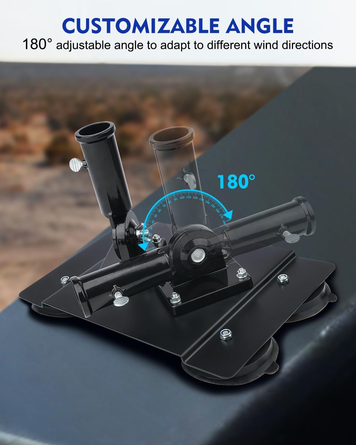 Magnetic Flag Pole Holder for Fifth Wheel RV Hitch – 180° Adjustable, Tool-Free Installation, RV Flag Pole Mount Compatible with Fifth Wheel RV, Campers & Trailers - Black Dual Pole Design