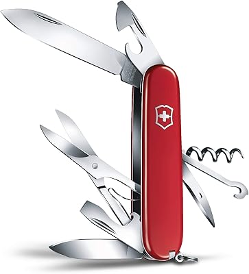 VICTORINOX Navaja suiza de bolsillo Climber, 14 funciones, Swiss Made, multiherramienta incl. tijeras, hoja, abrelatas, sacacorchos, destornillador, rojo