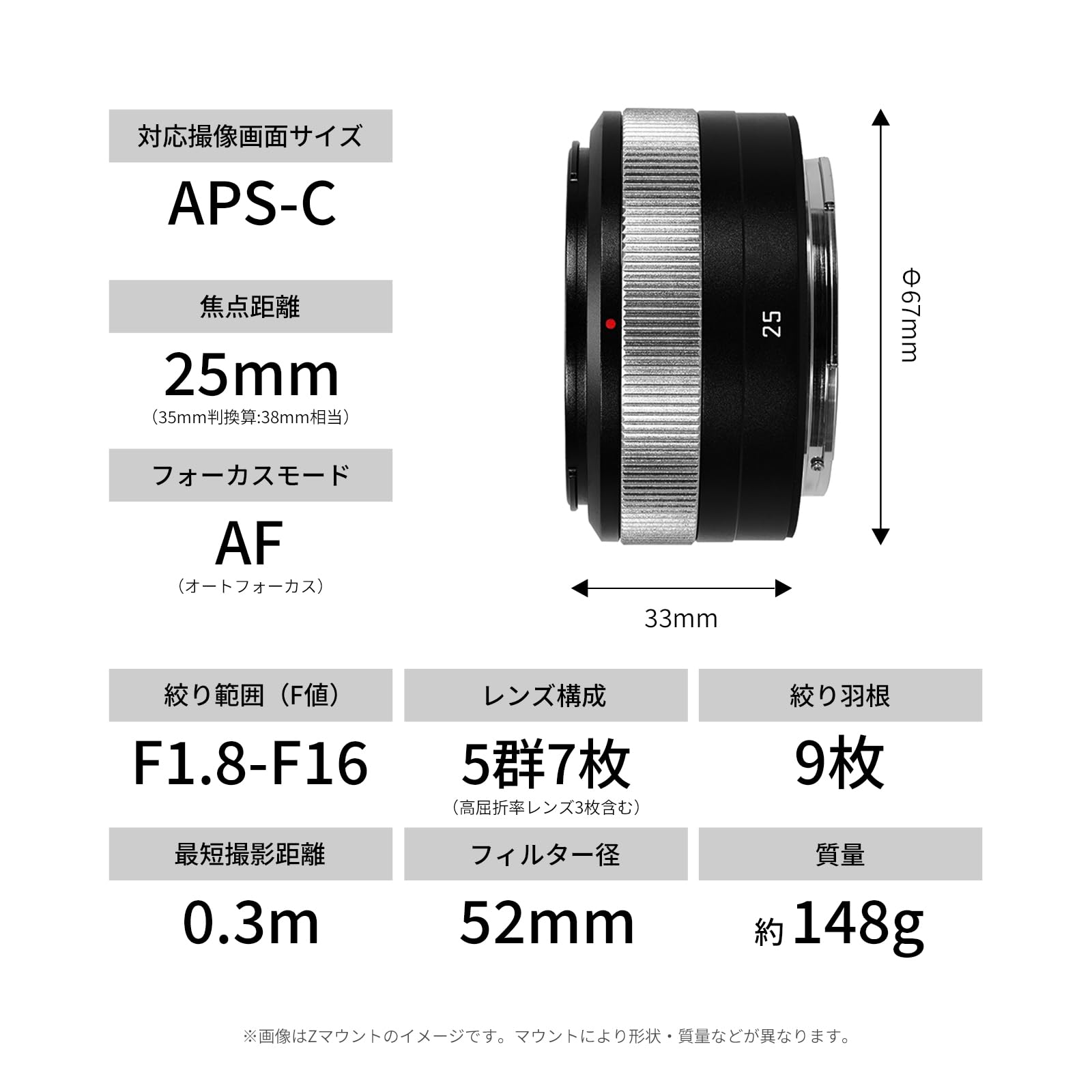 Amazon.co.jp: SG-image AF 25mm F1.8 APS-C Z Mount Nikon Z