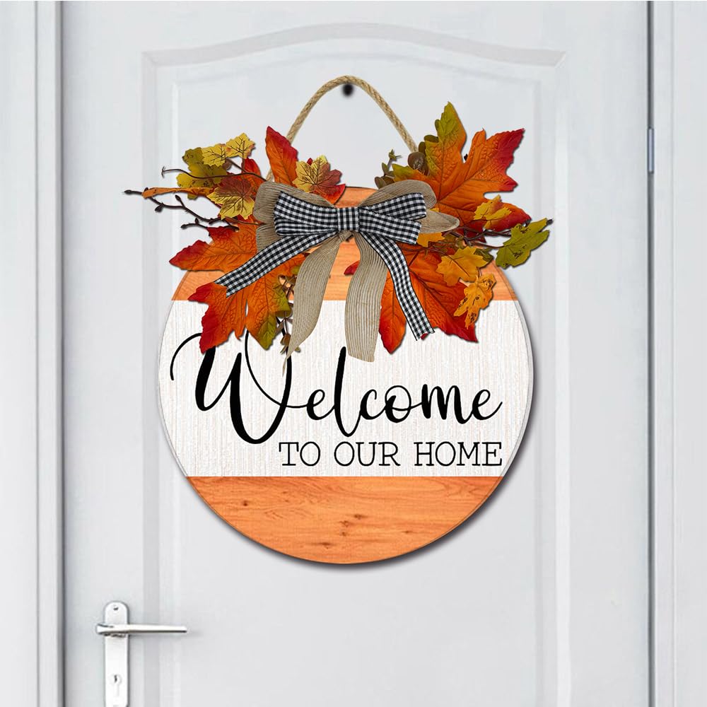 Cartello in legno autunnale, decorazione da parete, 30,5 x 15,2 cm, cartello di benvenuto per porta d'ingresso, decorazione da parete con foglie autunnali, per casa, soggiorno, fattoria, giorno del