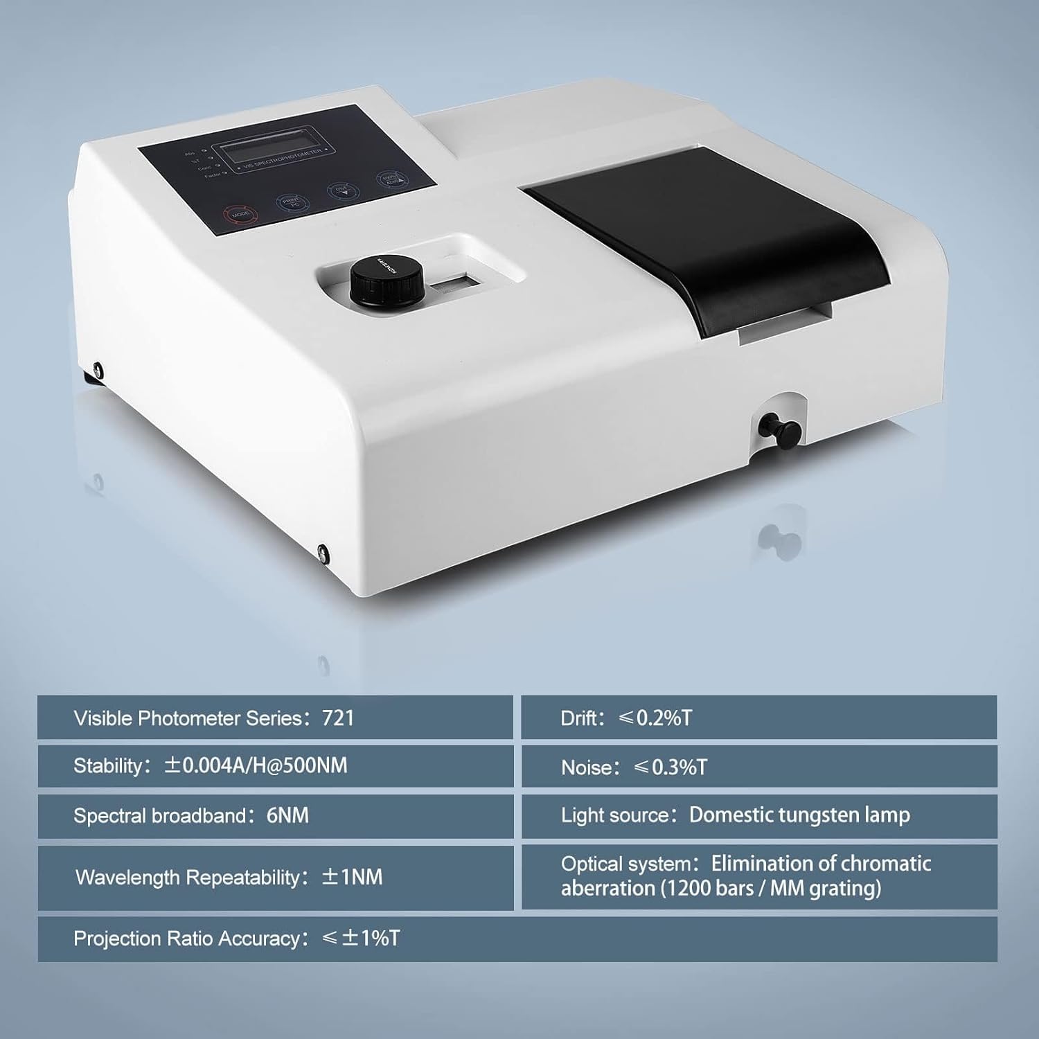Espectrofotómetro portátil 721, LDC Digital Lab Visible Espectrofotómetro Lámpara 350-1020 nm Lámpara de Tungsteno 6nm Equipo de Análisis de Laboratorio Espectrómetro
