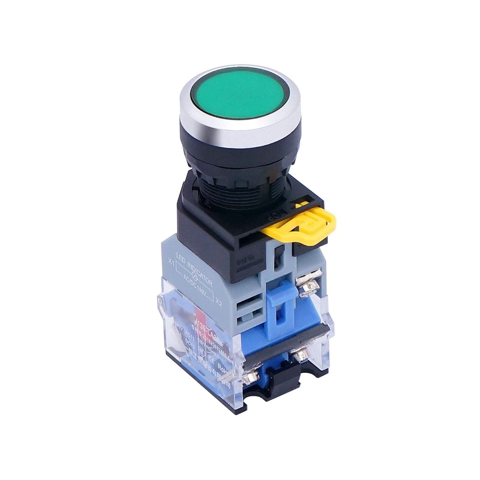 22mm 10A 440V 1NO 1NC DPST Interruptor de botón pulsador LED Verde Interruptores pulsadores con Voltaje de luz LED 110V