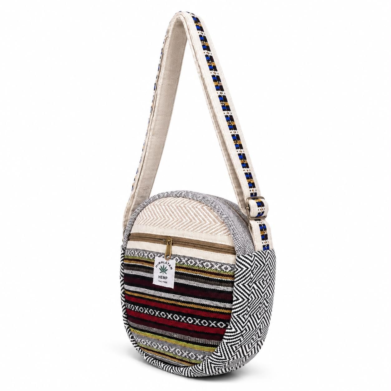 Handmade Himalayan Hemp Crossbody Sling Bag for Women & Men | Adjustable Shoulder Strap | Boho Tribal Round Messenger Bag | Eco-Friendly Travel & Everyday Casual Bag-picture-10