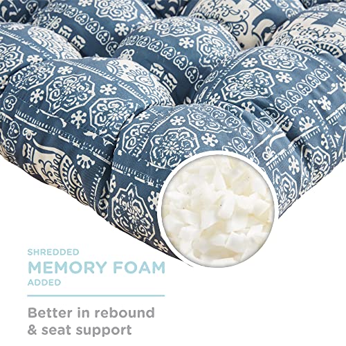 Meditation Floor Pillow Set Of 2, Large Pillows Seating For Adults And Kids, Bohemian Cushion For Fireplace Yoga Living Room Sitting, Memory Foam Added, 22X22 Inch Indigo Elephant #TOP1