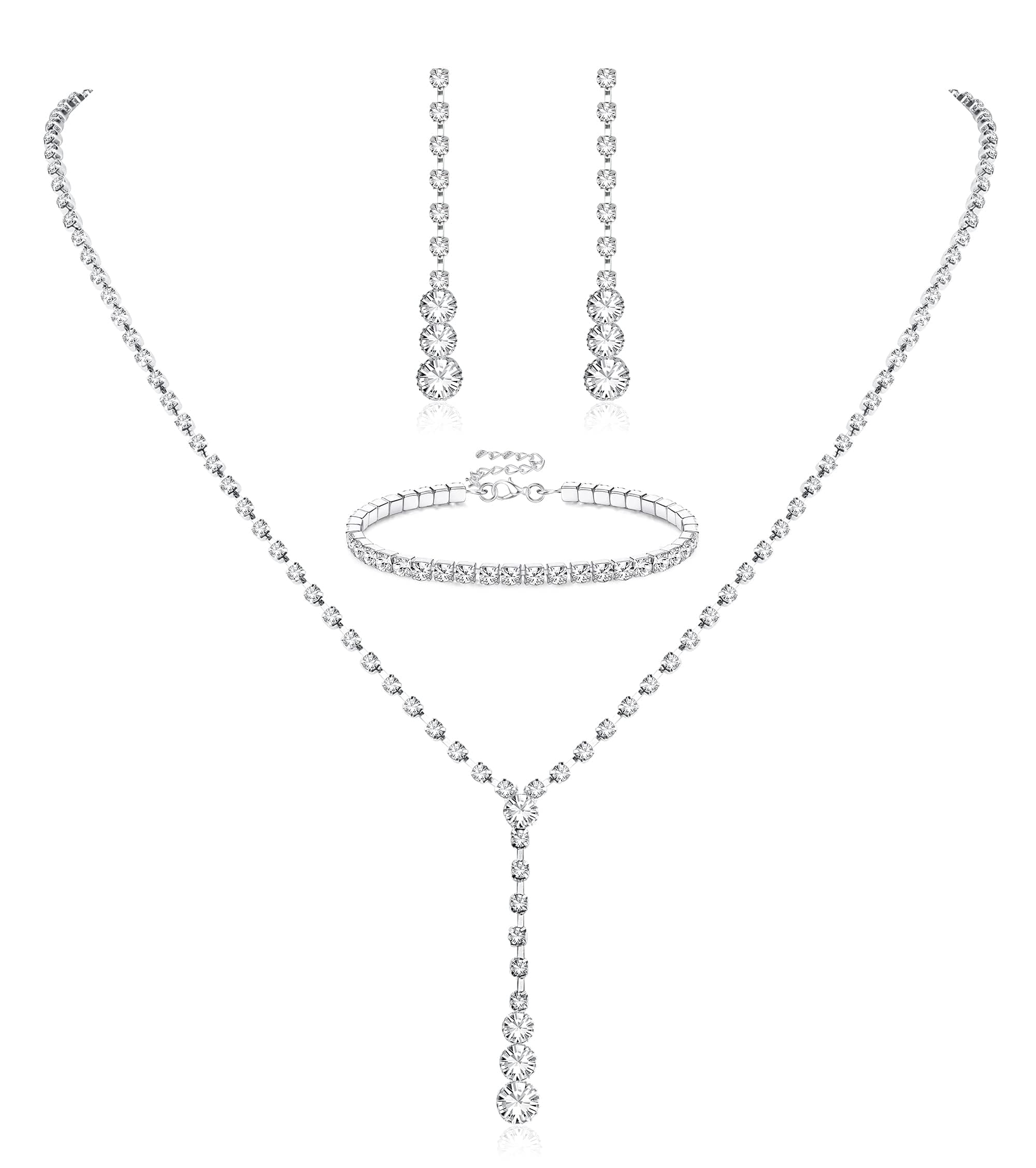 Diamday Conjunto de joyería Nupcial para Mujeres Collares Aretes de Diamantes de Imitación de Plata para Novia Juegos de Joyas