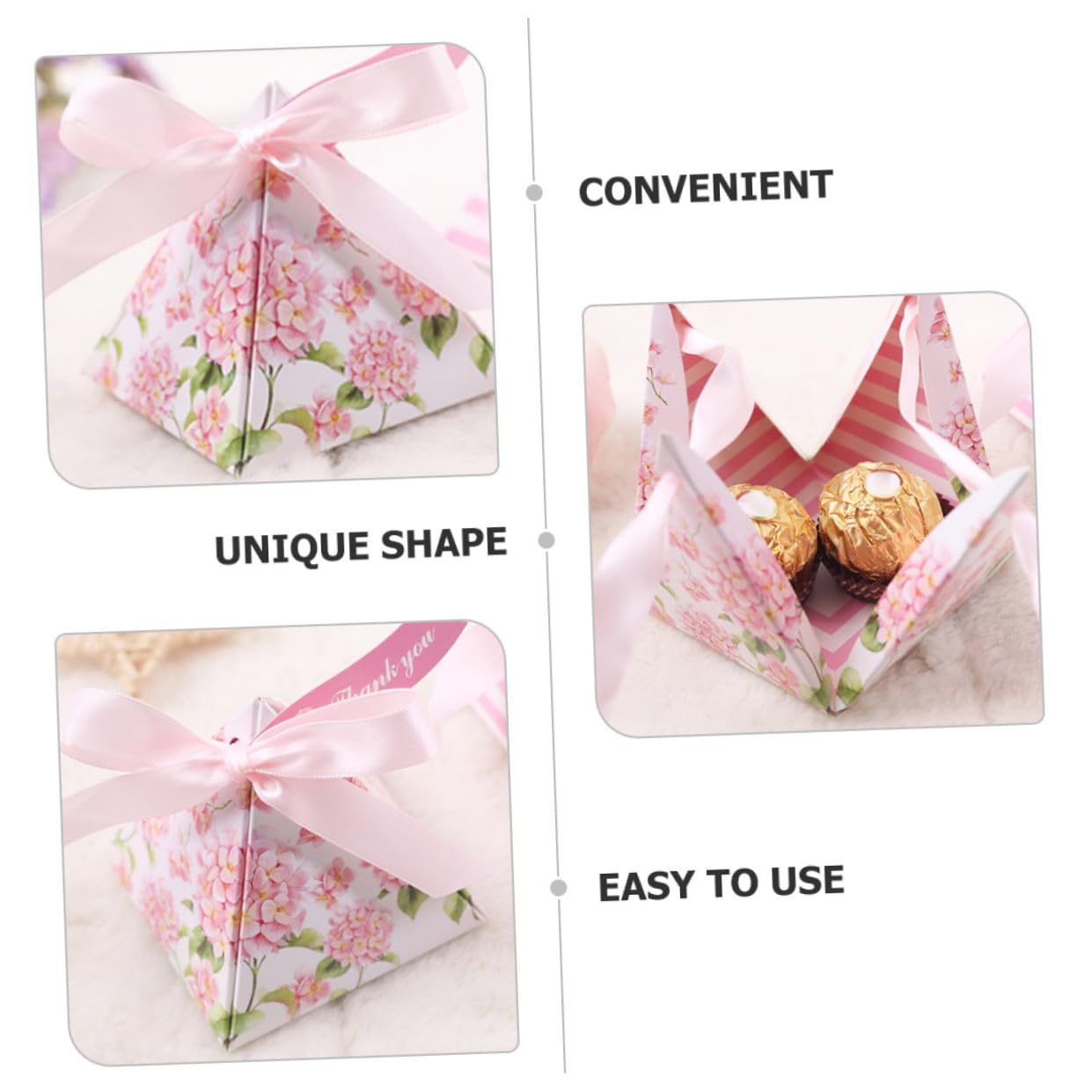 iplusmile Set da 25 Scatoline Portaconfetti a Forma di Piramide in Carta Leggera Stampa su Entrambi i Lati, per Matrimoni e Anniversari, Confezioni Regalo Uniche