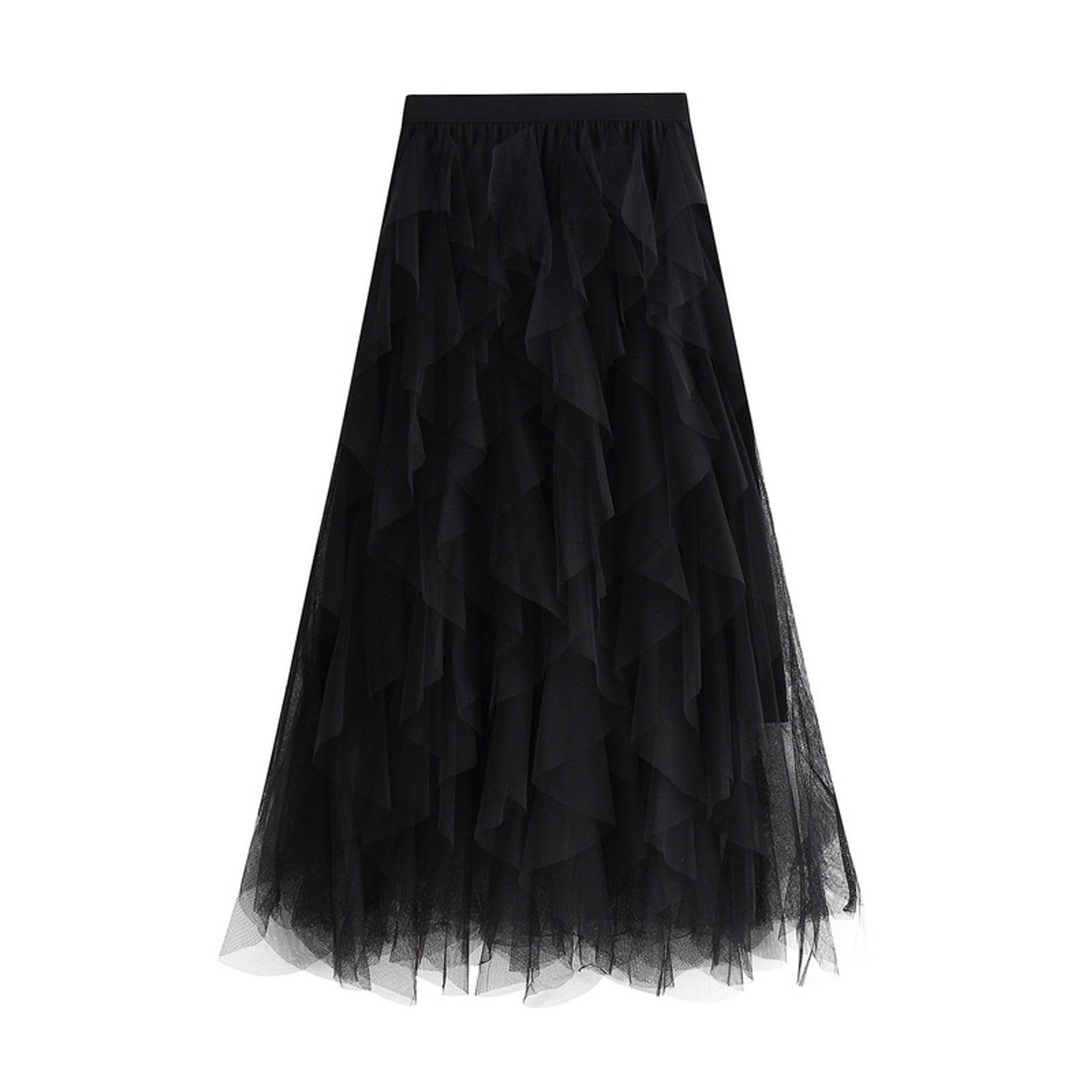 Womens Tutu Tulle Skirt Layered Ruffle Mesh Midi Fairy Skirts High Waist A-line Skirt Party Wedding Guest Skirts 2025 Black