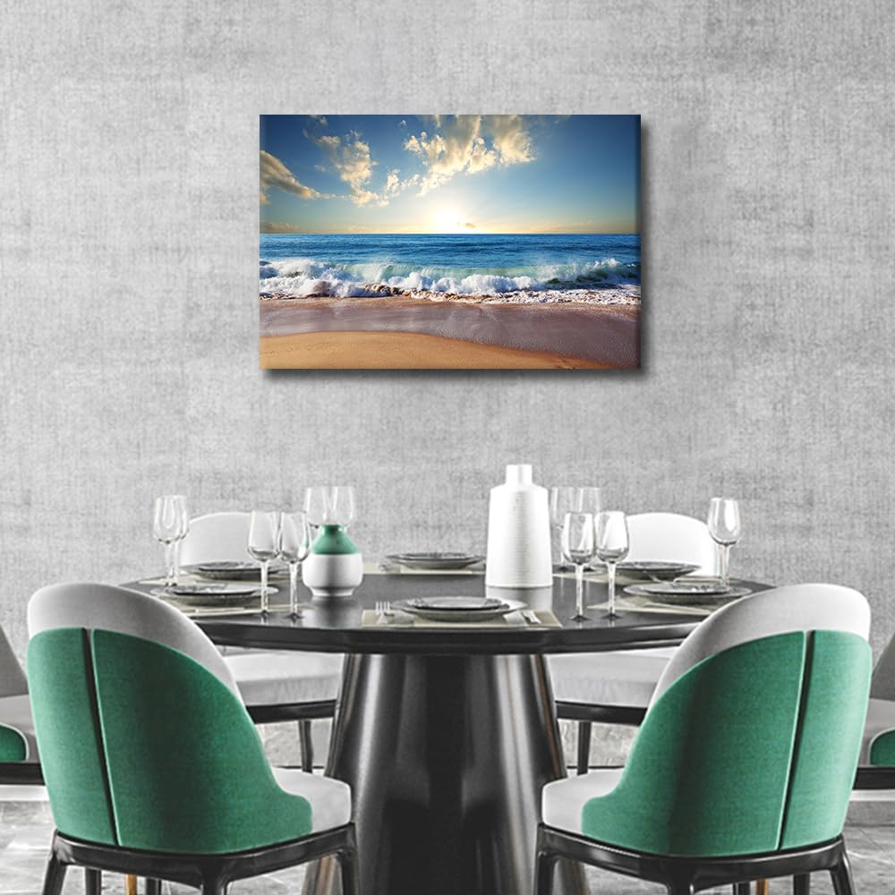 TISHIRON Sea Waves Canvas Wall Art for Living Room Seascape Modern Home Decor Coastal Beach Posters Artwork for Bedroom Office Wall Art Painting Bathroom Pictures Ready to Hang - Image 3