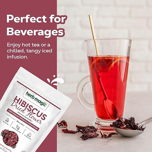 Miniatura 2 de Herbmagic Flor de hibisco seca 8 onzas, flor entera y pétalos para té de hierbas, flor de Jamaica y bebidas refrescantes  Flor de Jamaica (Hibiscus