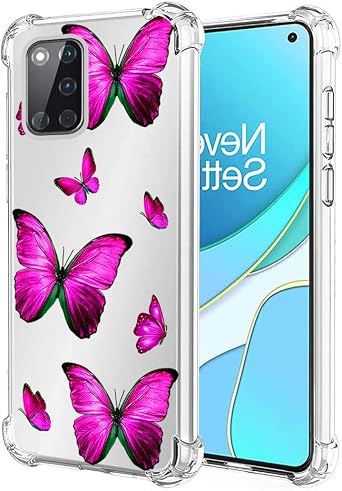Case for OnePlus 8T 5G KB2000 KB2005 Cute Case, Clear Flexible Bumper TPU Soft Rubber Silicone Cover Phone Case for OnePlus 8T 5G Rose Butterfly