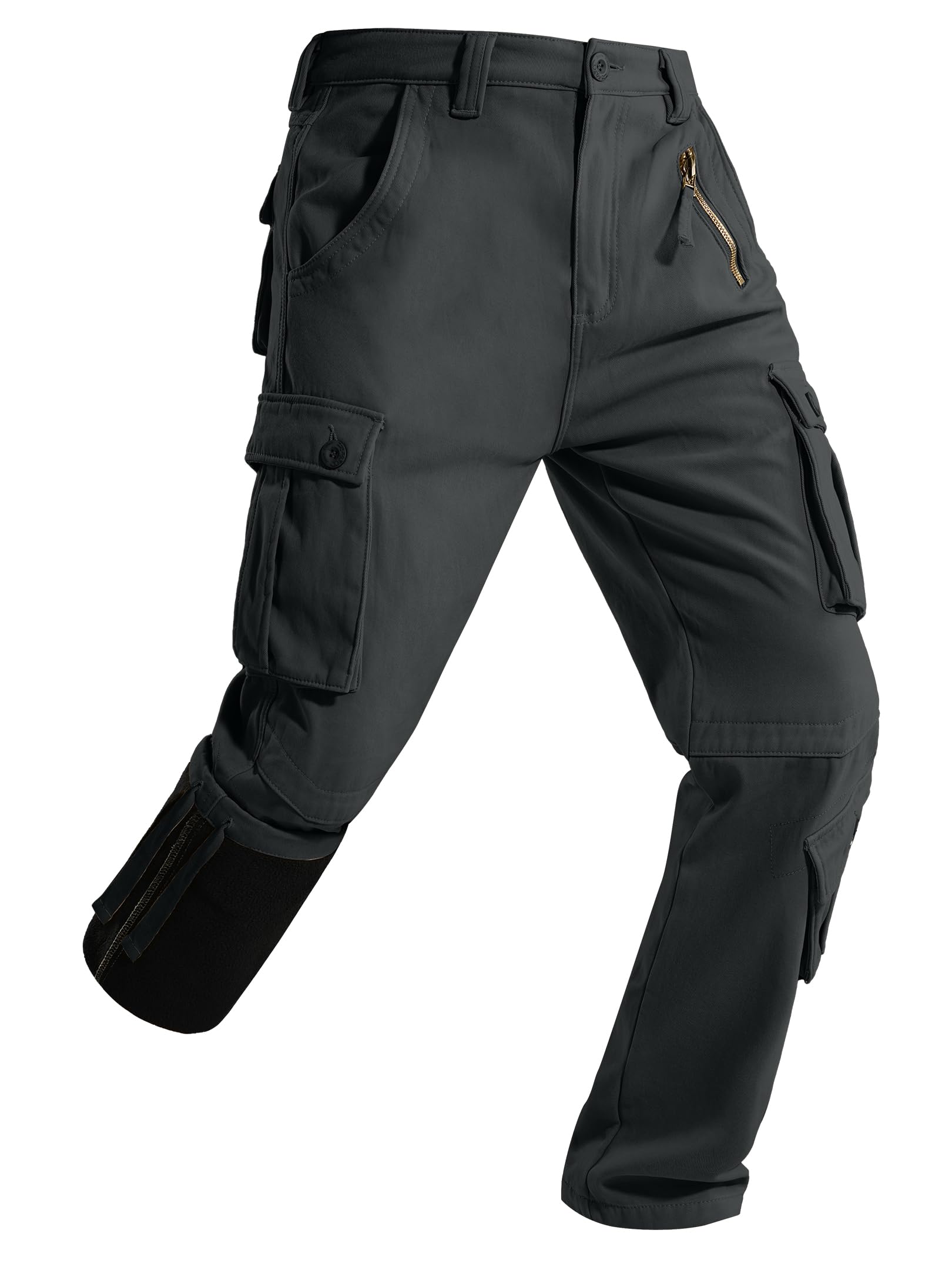Mens Fleece Lined Hiking Cargo Pants Winter Insulated Work Pants Mens Tactical Warming Trousers Snow Ski Safari No