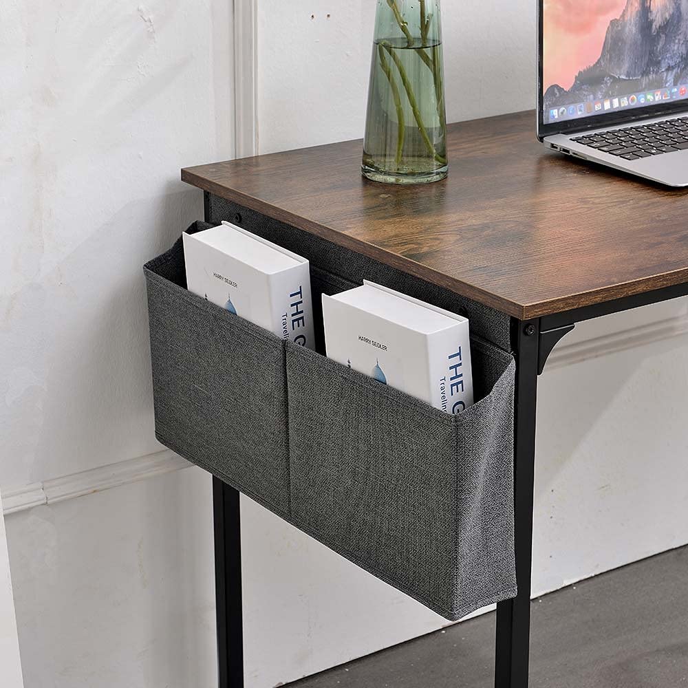 BAKAJI Scrivania Tavolo da Lavoro Porta Pc Computer Piano in Legno MDF con Struttura in Metallo Organizer Portatutto in Tessuto e Gancio Casa Ufficio Design Moderno Industriale 120 x 60 x H74 cm