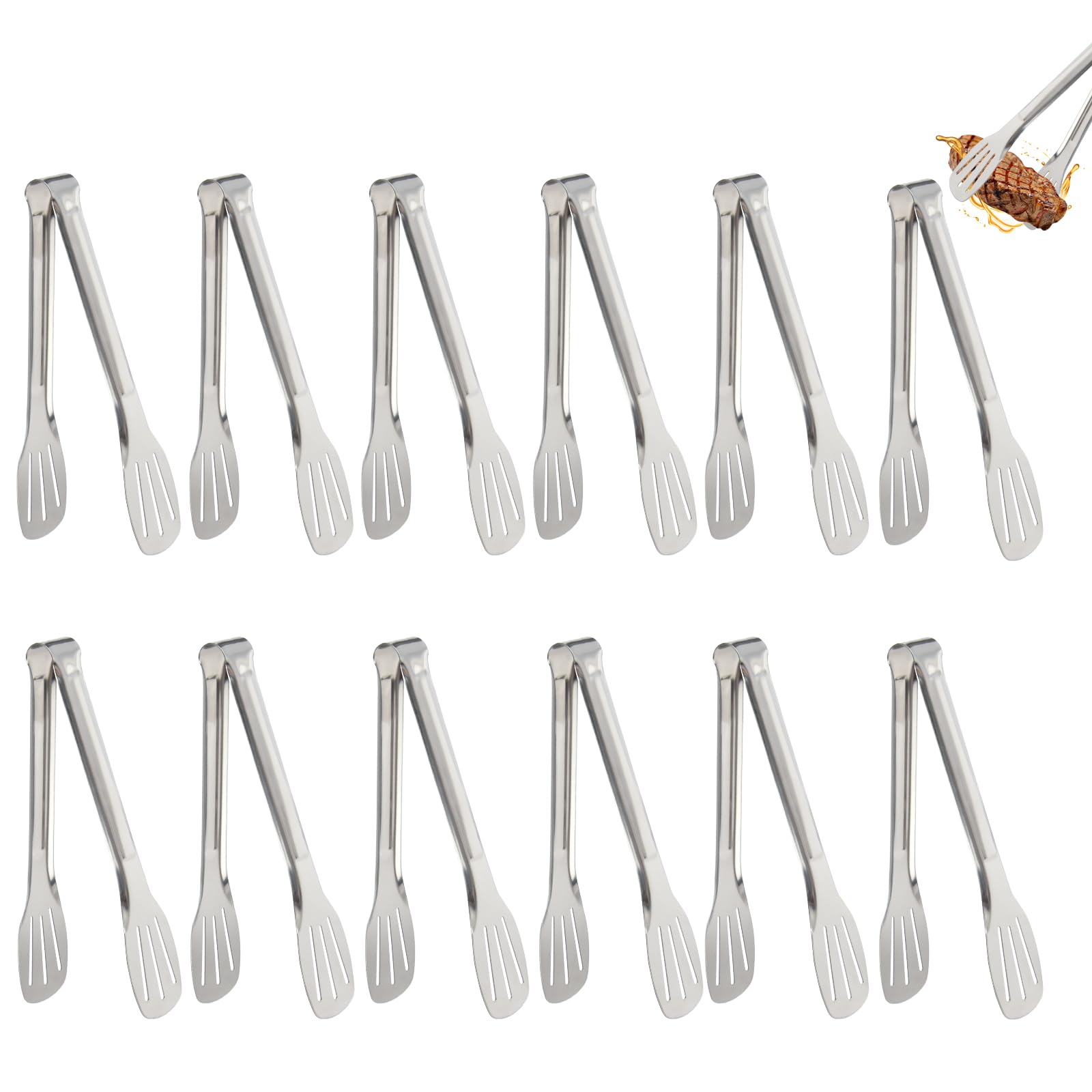 ANPUNAT 12 Pack Stainless Steel Buffet Cooking BBQ Salad Sweet Tongs Pasta Tongs for Home Kitchen Bar Party Utensils(7-Inch)
