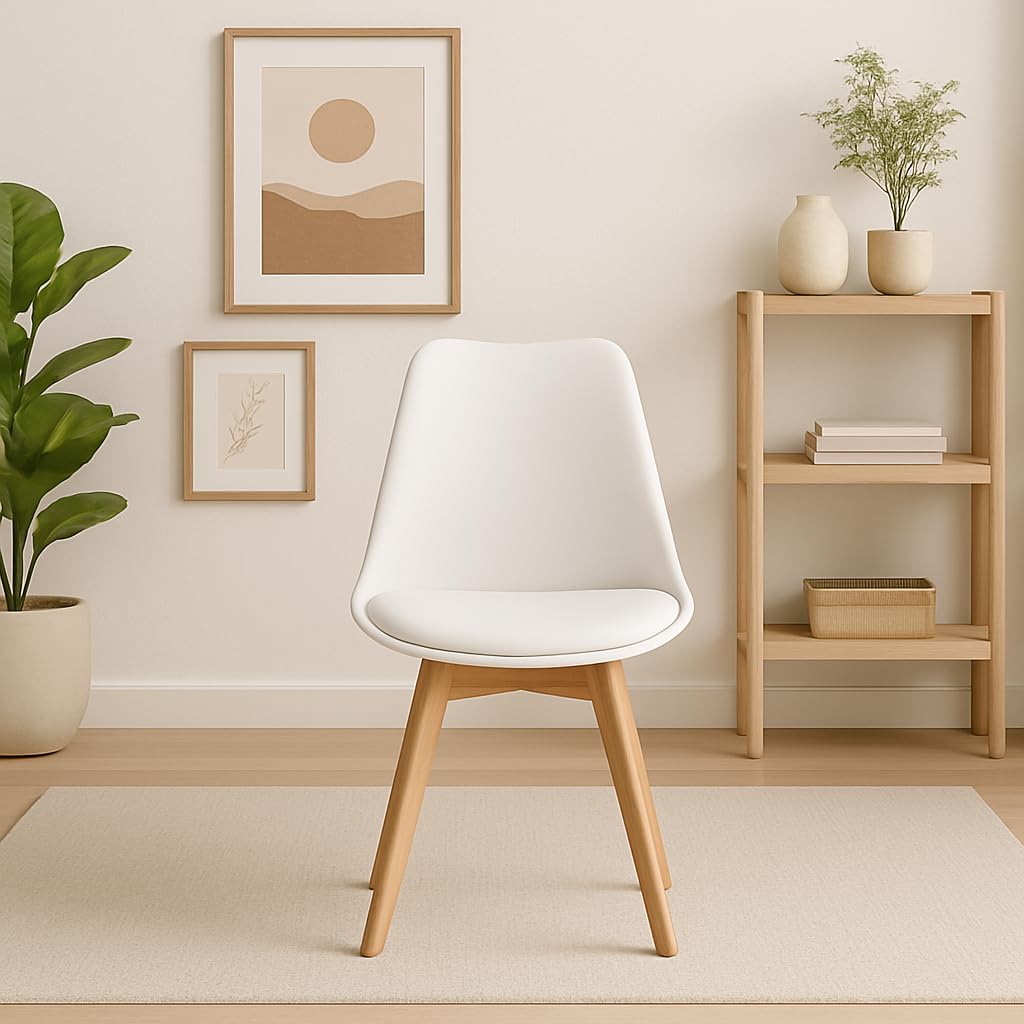 T-LoVendo Pack de 4 Sillas Comedor Nórdico, Sillas de Cocina Nórdicas con Patas de Madera Maciza de Haya y Asiento Acolchado y Tapizado, Respaldo Ergonómico