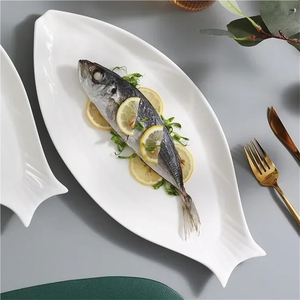 Plato De Pescado De Cerámica De Gran Capacidad Plato De Pescado Decorativo Plato De Ensalada De Pescado Al Vapor for El Hogar Plato De Cena De Mariscos Multifuncional Restaurante Accesorios De Cocina