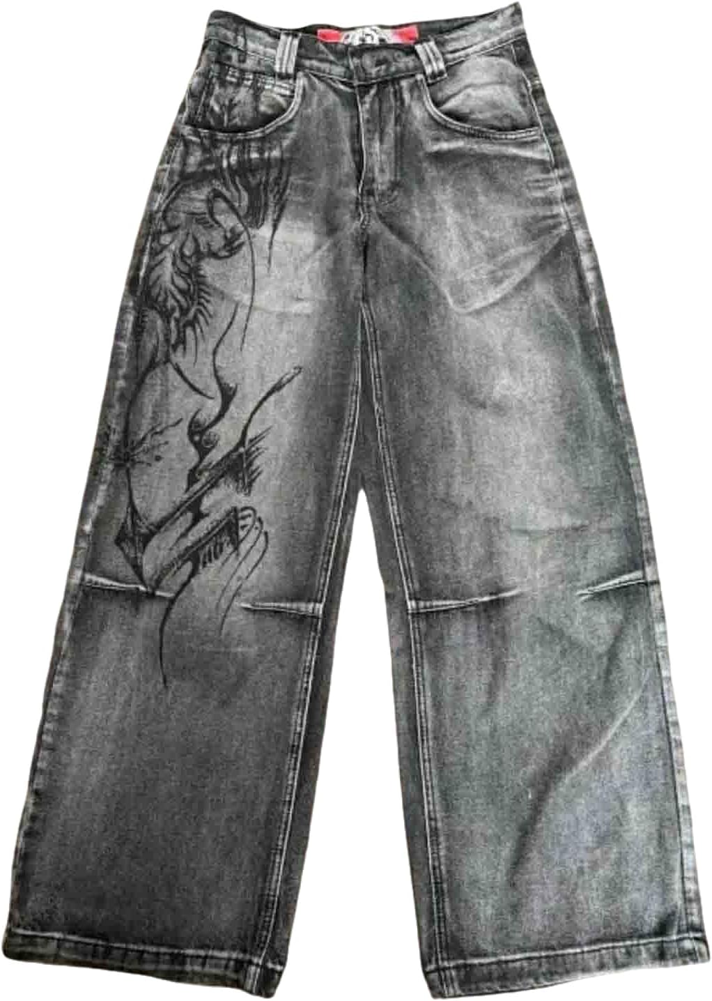 Hip hop Men's and Women's Retro Printed Jeans Street Hip-hop Y2K Gothic Straight Leg Loose Wide Leg Pants