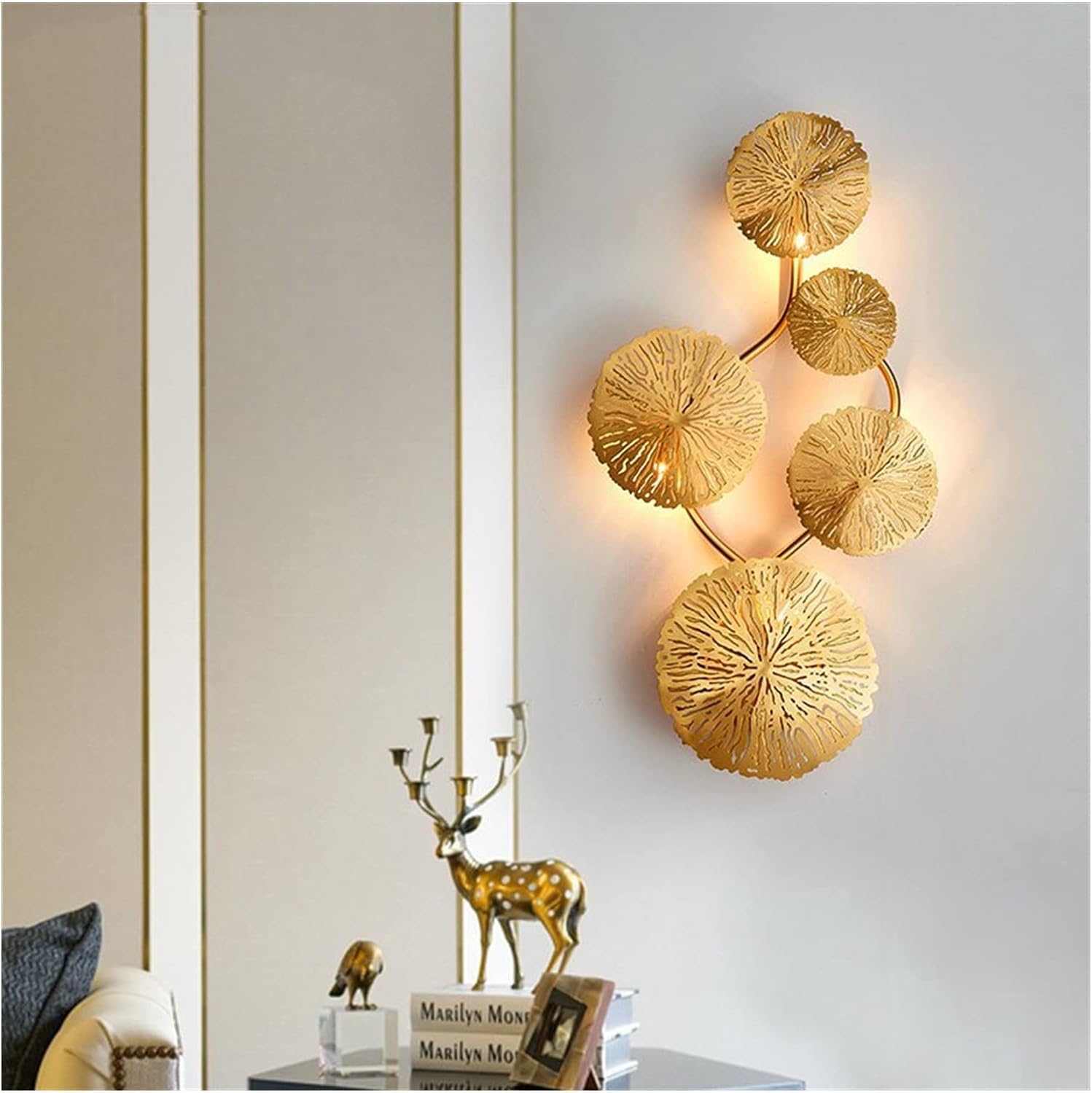Olskfuh Size_name Wall Lamp, Copper Lustre Leaf Wall Lamp V-Intage Retro Led Bedside Living Room Decorative Home Lighting Wall Sconces G4 Bulb,-5Head