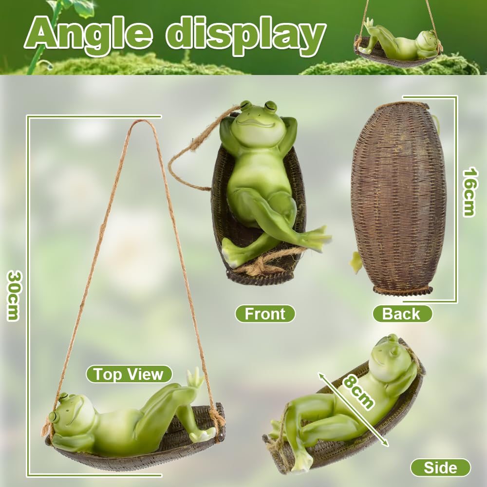 Sculpture De Jardin à Suspendre Grenouille Sur Hamac Décoration De Jardin Grenouille Endormie Feuille Balançoire Figurine Pour Terrasse