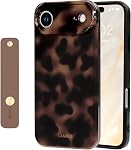 NITITOP Compatible with iPhone 16 Pro Max Case with Wrist Strap Cute Leopard Stylish Amber Tortoise Design for Women Girls Men Soft TPU Shockproof Full Camera Protective Cover - Brown2