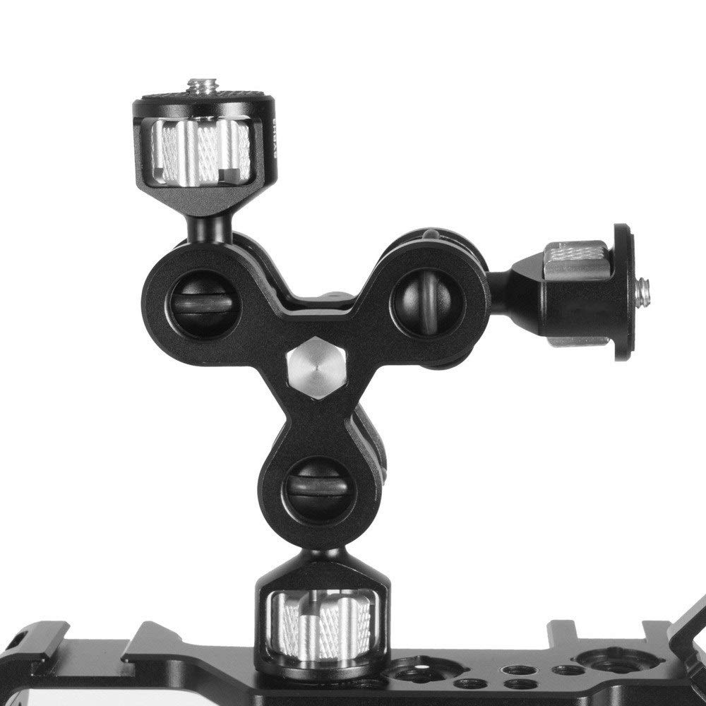 KBREE Adaptador de Montaje de Brazo mágico de Zapata Caliente de Doble Cabeza de Bola multifunción con Tornillo de 3/8 ''1/4'' para Accesorios de cámaras Sony Canon Nikon DSLR