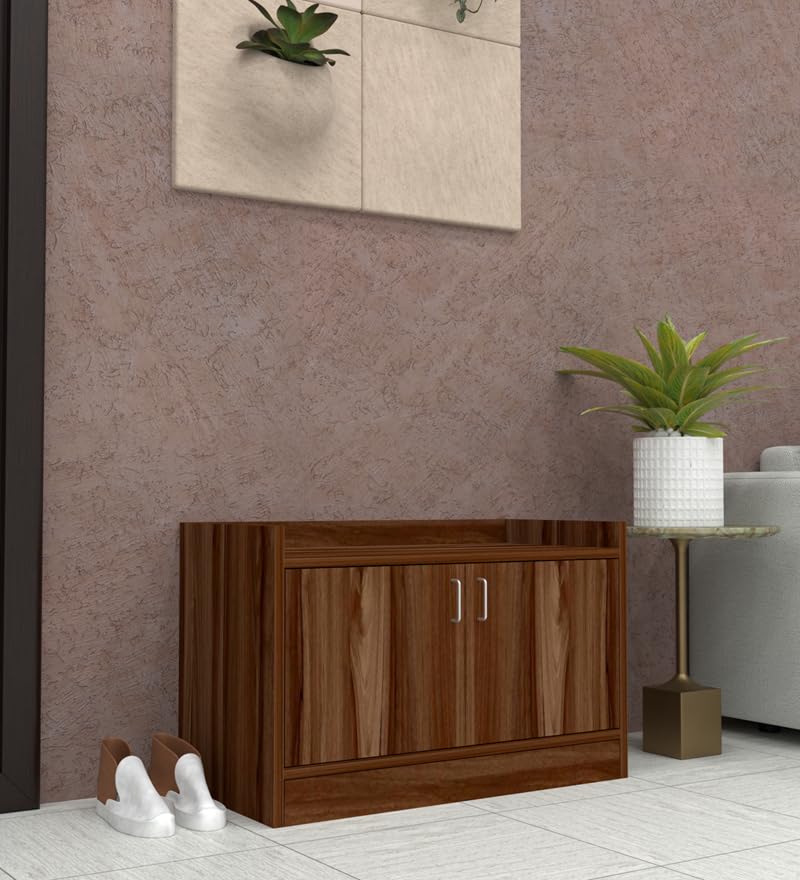 Image of SPECIALITY PANELS 2 Door Shoe Rack with Cushion | 2 Door Shoe Cabinet with Storage Bench | Shoe Organizer for Entryway Home Living Room | 75 x 49 x 37.5 cm Storage | DIY Assembly | Walnut Brown Finish