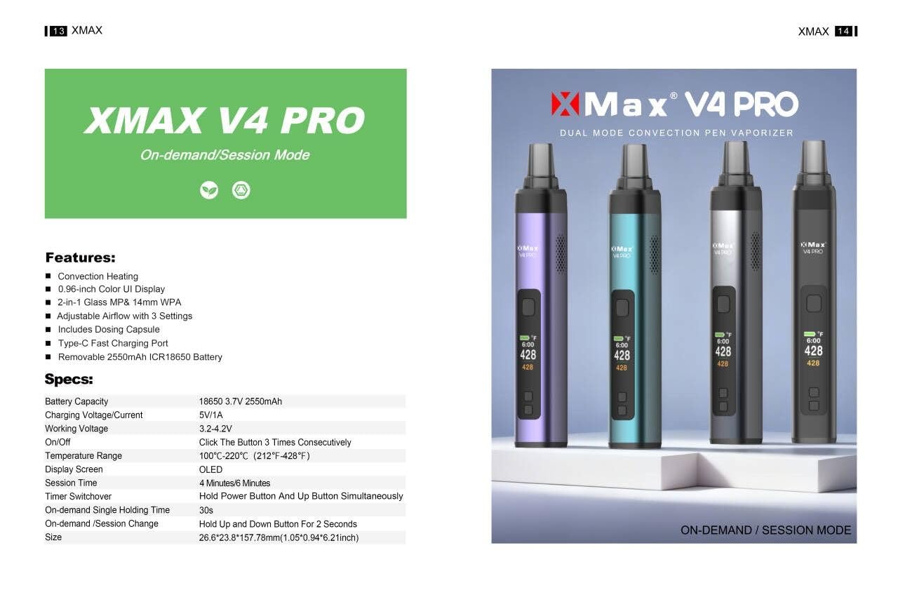 X-Max V4 Pro Silber Vaporizer – Tragbarer Konvektionsverdampfer mit 18650 Akku, OLED Display & USB-C – Temperatur 100–220 °C – Kräuter Vaporizer