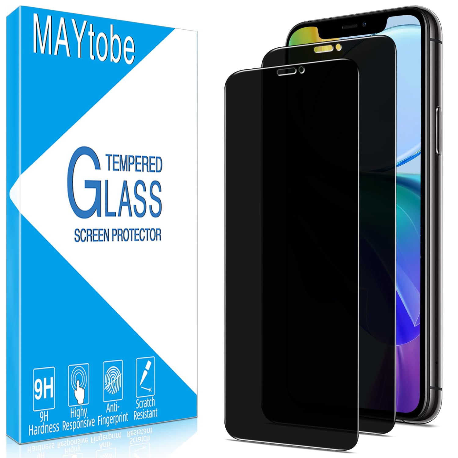 MAYtobe Protector de Pantalla Privacidad para iPhone 11, iPhone XR | 2 Unidades Cristal Vidrio Templado Anti Espía, Antiarañazos, Sin Burbujas, Dureza 9H, Ultra Resistente