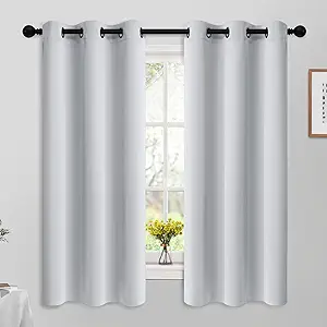 Yakamok Room Darkening Blackout Curtains for Bedroom,Thermal Insulated Grommet Top Window Drapes for Living Room,42W x 63L,Greyish White,2 Panels