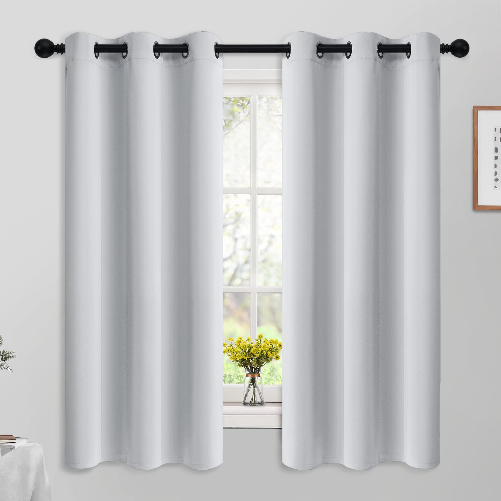 Yakamok Room Darkening Blackout Curtains for Bedroom,Thermal Insulated Grommet Top Window Drapes for Living Room,42W x 63L,Greyish White,2 Panels — image 1