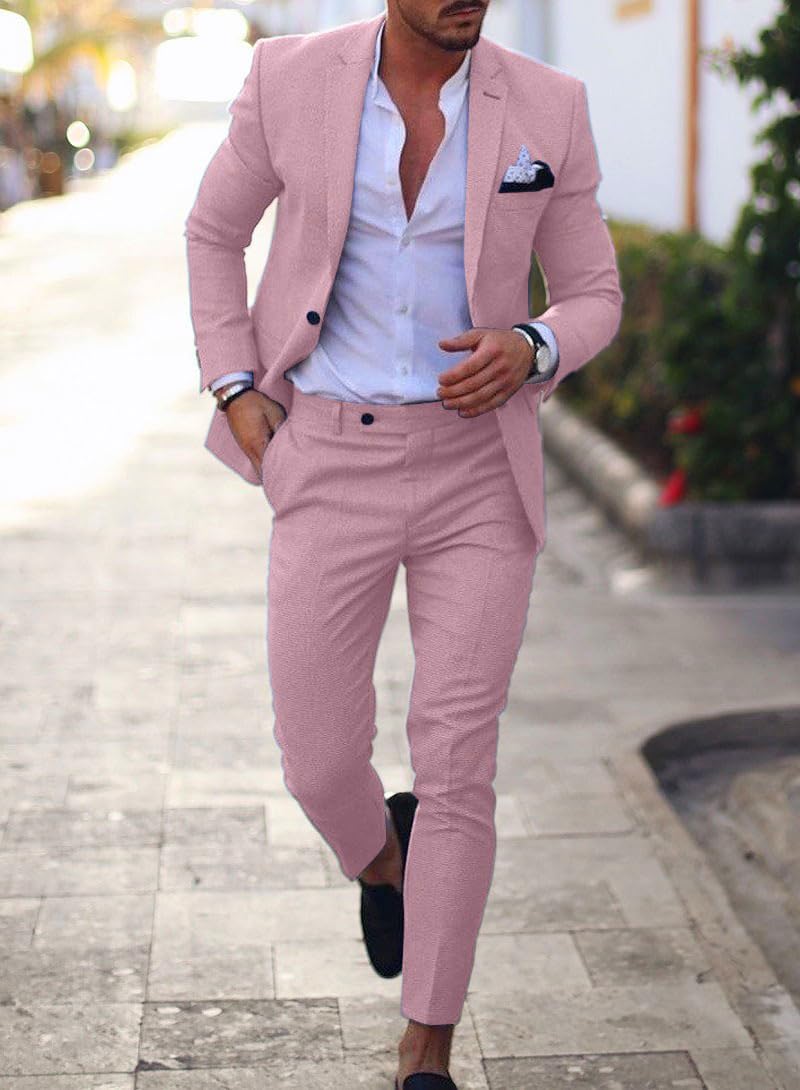 Abito da Uomo Slim Fit 2 Pezzi Abiti da Sposa con Un Bottone Giacca Gilet e Pantaloni
