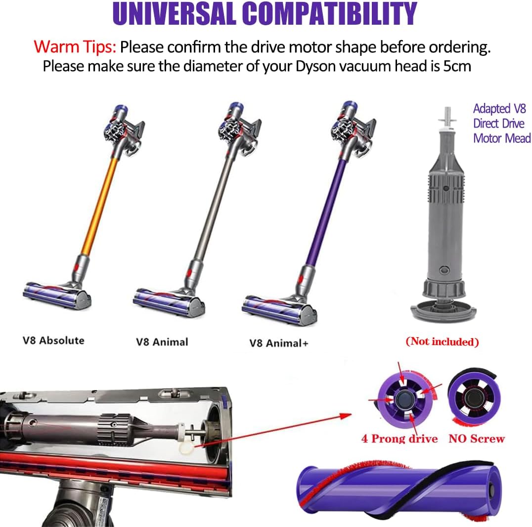 V8 Replacement Parts for Dyson V8 Animal Cordless Vacuum Roller Brush Accessories, V8 Absolute Motor Head Roller Brush Replacement Attachments, Part No.967485-01