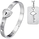 OIDEA His Hers Love Heart Key Lock Macthing Bangle Bracelet Tag Pendat Necklace for Valentines Day Gifts,Silver,Roseold