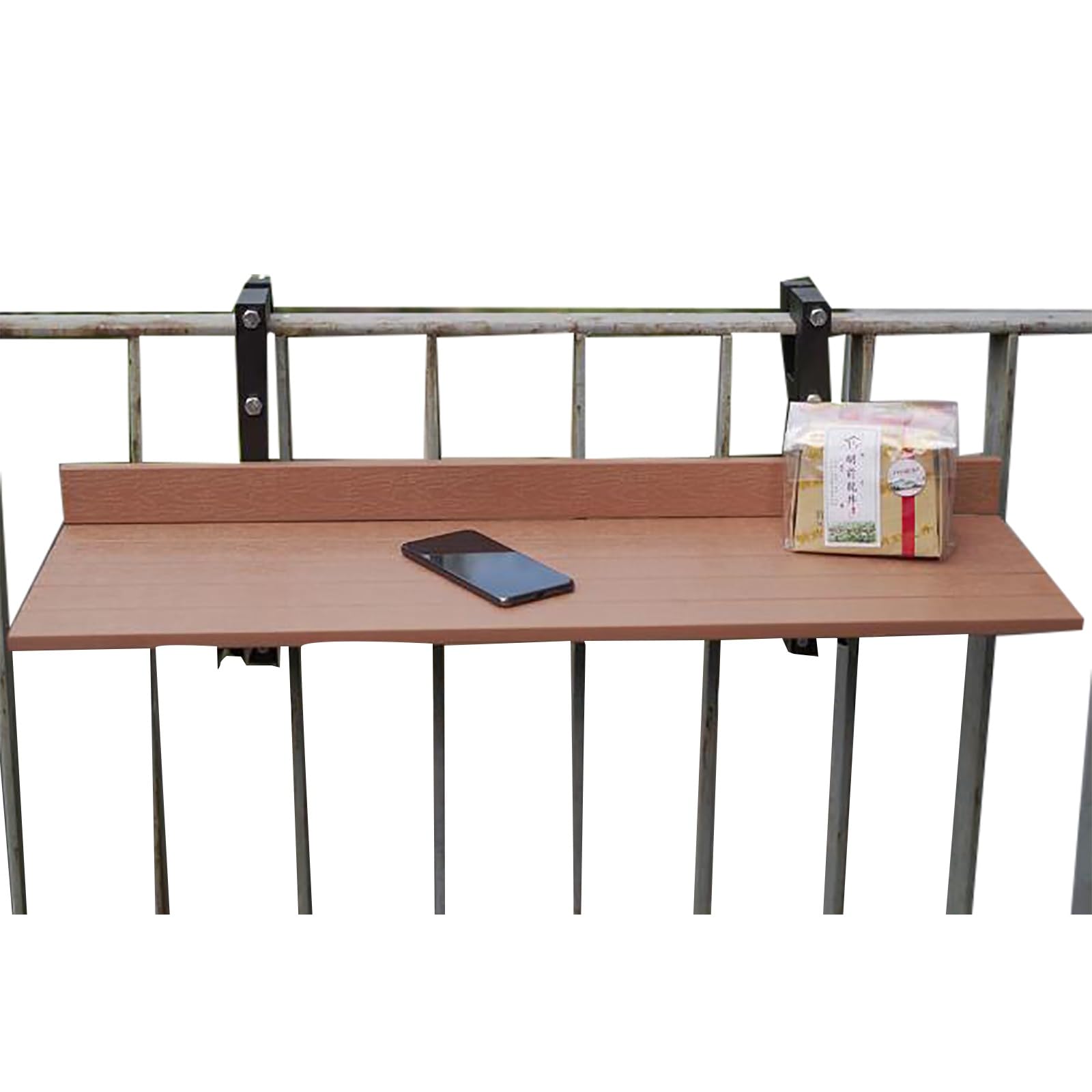 SXZenSpace Balcony Table, Foldable Bar Table for Railings Space Saving Deck Porch Garden Balcony(Brown)